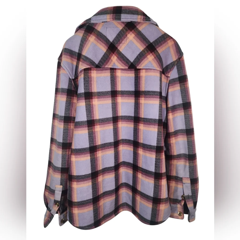 Sage Ladie's Plush Plaid Shirt Jacket In Purple. M - Picture 7 of 14